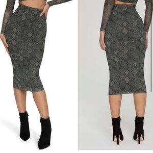 Good American Mesh Midi Length Skirt Hunter Green Snake Size 4 XL
